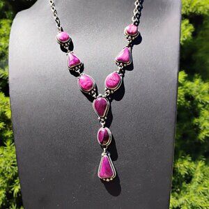 Southwest Purple Spiny Oyster Shell Sterling Silver Lariat Necklace Adjustable